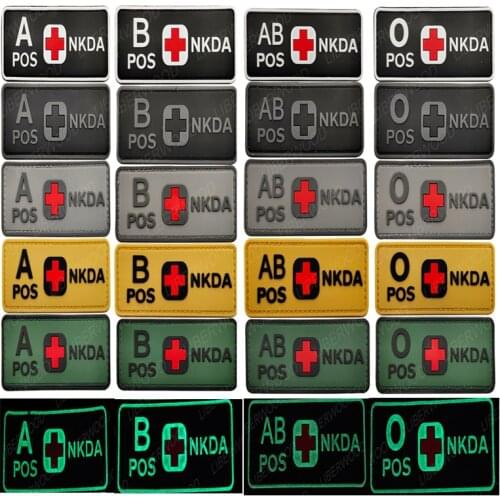 Blood Type Glow in Dark NKDA Red Cross Patch A B O AB POS Positive Medical Military Badge for Clothing parches ropa
