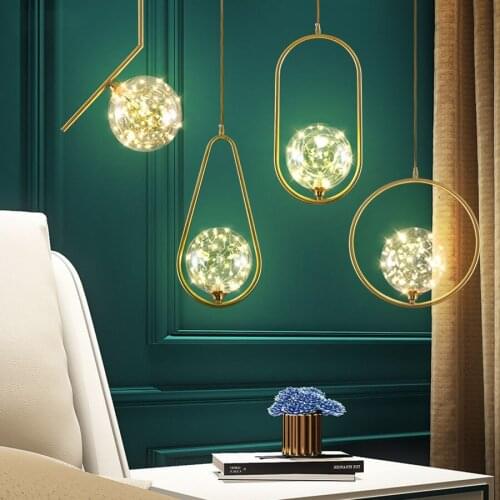 Nordic Glass Ball Pendant Lights Modern Industriel Luxury Hanging Light Golden Brass Art Kitchen Island Bedside Pendant Lamps