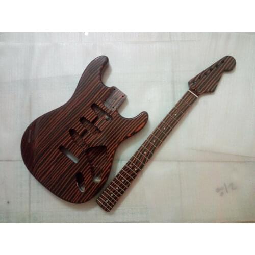 NEW 1 set finished zebra wood guitar neck and body electric guitar kit gloss ST style