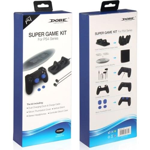 Super Game Kit For PS4 Series 5in1 Gaming Sets For PS4 Stand Headphone Silicone Charging Dock thumbstick