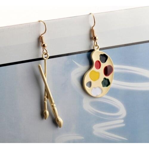 Palette Asymmetry Irregular Geometric Metal Enamel Colorful Stud Earrings for Women Girl Modern Art Party Punk Jewelry Gifts
