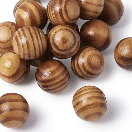 Pandahall 20pcs/lot 16x15mm Round Wood BurlyWood Beads Lead Free Drilled Stripped Spacer Bead Hole: 4mm