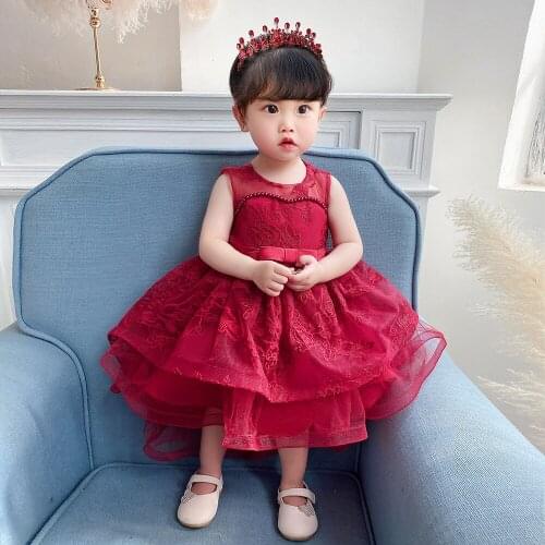 Toddler baby girl dress fashion embroidered tail gauze princess dress wash dress birthday party dress fancy evening party dress