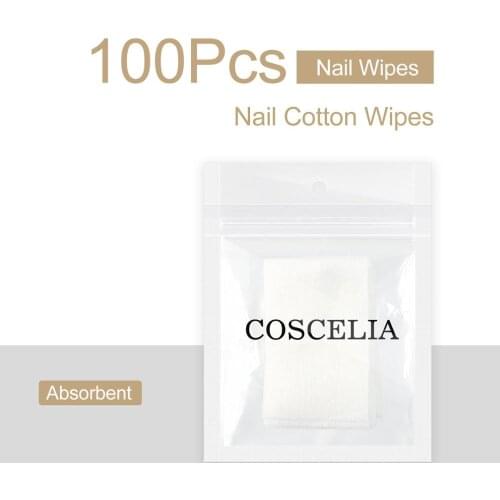 COSCELIA 100pcs Lint-Free Wipes Nail Polish Acrylic Gel Remover Towel Nail Art Cleaner Pad Manicure Cleaning Wipes Cotton Paper