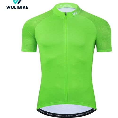Wulibike Youth Cycling Jersey Mens Short Sleeve Jerseys Summer Pure color Bicycle Anti-UV Sportwear Breathable Onion Green