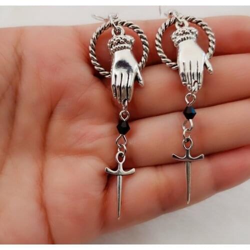 Victorian Hand Dagger Earrings - Gothic, Romantic, Dark, Tradgoth, Witch, Witchy, Vintage Style