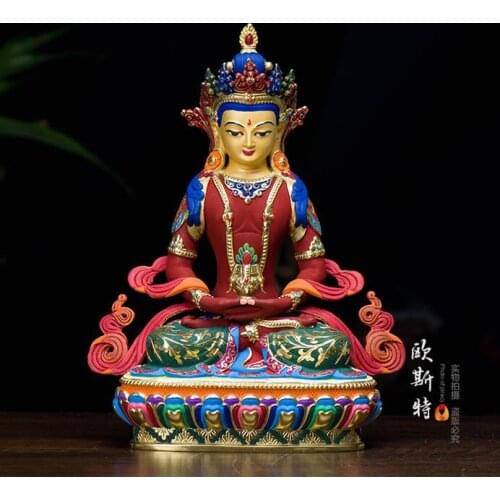 HIGH GRADE COLORED DRAW BUDDHA STATUE -BLESS FAMILY SAFETY HEALTH LUCK EFFICACIOUS TALISMAN TIBET AMITAYUS PAINTED BUDDHA STATUE