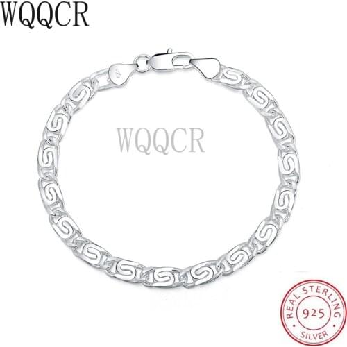 WQQCR New 925 Sterling Silver Thick Horizontal Chain Bracelet 6MM Unisex High Jewelry Mens Handmade Fashion Bracelet Women