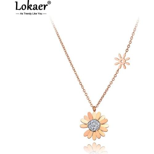 Lokaer Original New Titanium Steel Clay Rhinestone Daisy Flower Charm Pendant Necklaces Trendy Choker Necklace For Women N20115