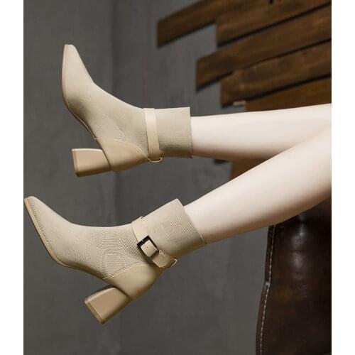 NiceComfortable mid Heel Ankle Boots Vogue Warm Winter Shoes Black Red White women boots Martin boots