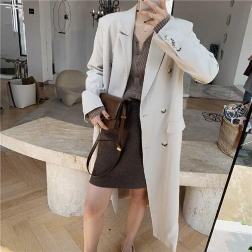 2020 Spring Autumn Long Trench Coats Women new Korean Double-breasted suit collar windbreaker female belt B446