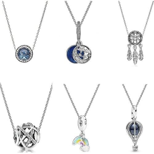 Original 925 Sterling Silver Rainbow Balloon And Blue Star Pendant Pan necklace For Women Wedding Party Gift Fashion Jewelry