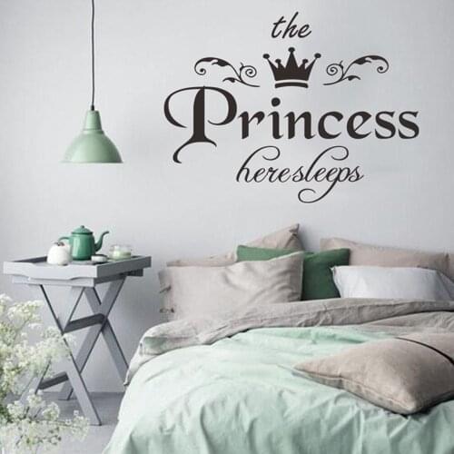 1PC Wall Stickers The Princess Sleep Here Crown Wall Decal for Girls Kids Living Room Removable DIY Art Decal Home Decorations