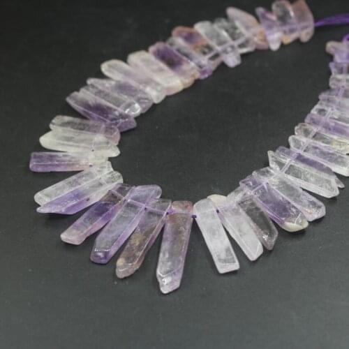 15.5"strand Top Drilled Natural Light Amethysts Slice Stick Loose Beads,Raw Purple Crystal Slab Point Pendant Jewelry Making