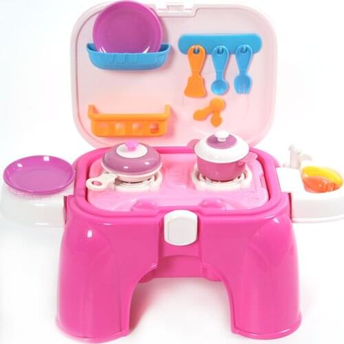 2021 New Kitchen Toys For Girls Pretend Play Kitchen Child Girl Toy Stool Storage Box Kids Cooking Toys Tableware Learning Toys