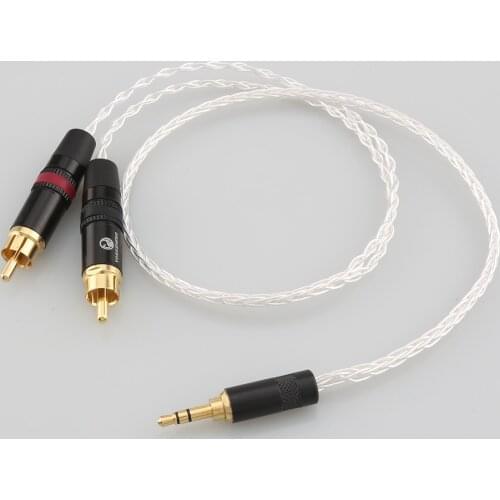 Audiocrast 3.5mm Stereo to 2 RCA Male Audio Adapter Cable 8-cores 7N OCC Copper Silver plated Audio Cable
