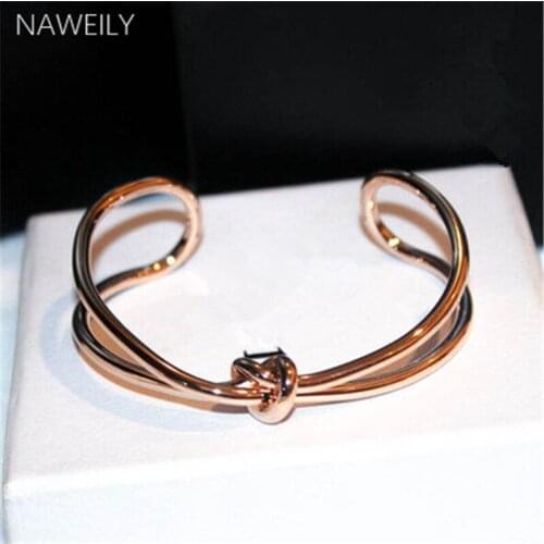 NAWEILY Fashion Smooth Knot Cuff Bracelets Bangles Women Luxury Gold Color Open Bangles Pulseiras Feminina Jewelry Gift NWLS191