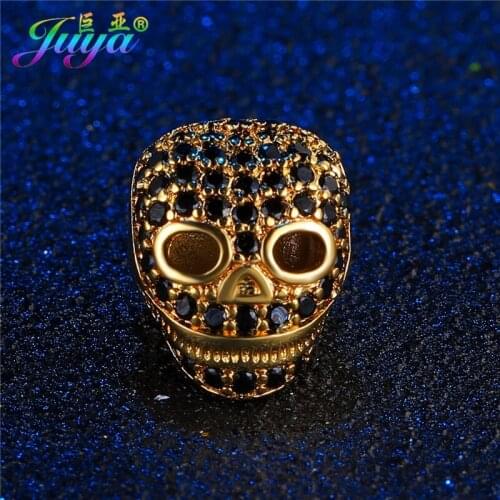 Mens Beads Bracelets DIY Making Findings Clear/Black Zircon Skull Metal Charm Beads DIY Natural Stones Beads Jewelry Making DIY