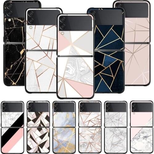 For Samsung Galaxy Z Flip3 5G Case For Samsung Galaxy Z Flip 3 Zflip 5G Black Hard PC Cases Abstract Geometric Marble