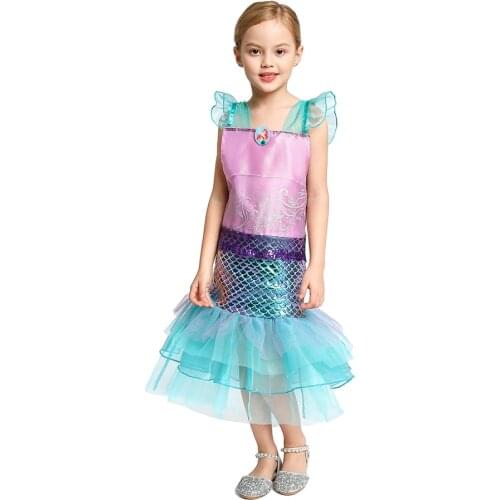 Comic Con Little Mermaid Role Play Costume for Girls Summer Make up Party Clothing Kids Halloween Princess Arile Dresses Outfit