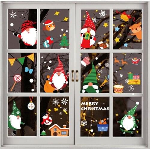 Christmas Window Glass Electrostatic Sticker Santa Claus Elk Wall Window Clings 2022 New Year Xmas Home Decoration Decal Natal