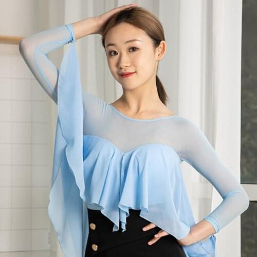 Fairy Ballroom Dance Tops Women Stage Costume Designer Clothes Mesh Latin Practice Wear Tango Dancewear Dancer Outfit JL3011