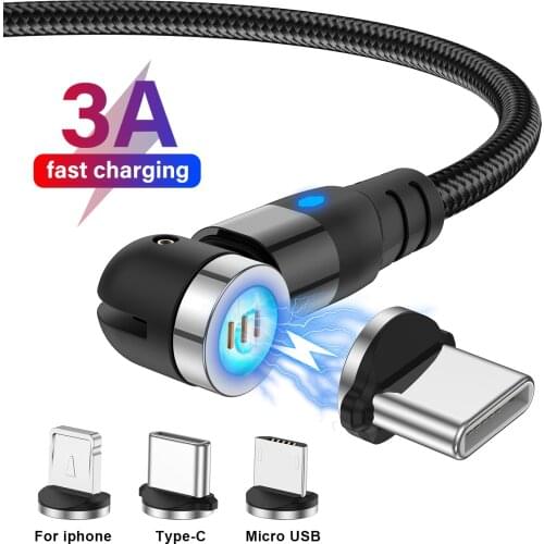 Lovebay 540 Rotate Magnetic Cable 3A Fast Charging Micro USB Type C Cable Magnetic Charger Cable For iPhone 11 Huawei Samsung