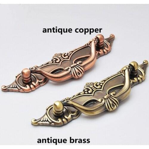 96mm vintage style furniture handles bronze drawer pull handle knob antique copper kitchen cabinet dresser knob drop rings pulls