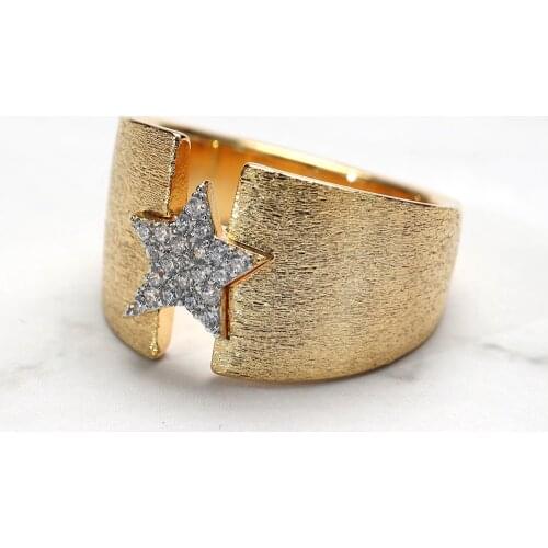 TIRIM Fashion Star Rings Vintage Style Cubic Zirconia Rings for Women Jewelry Accessories Luxury Big Retro Brushed-finish Finger