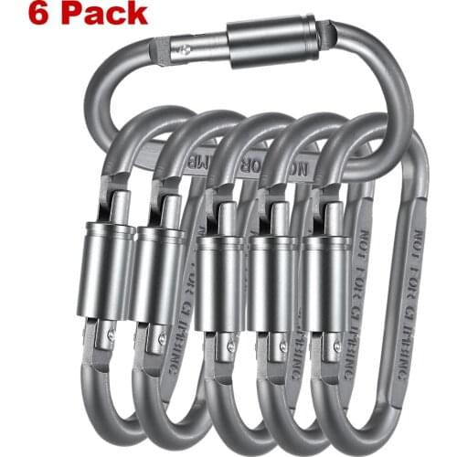 6 Pack Multi-Function D-Shape Aluminum Screw Locking Carabiner for Outdoor Buckle for Camping,Hiking,Fishing,Outdoor Activities