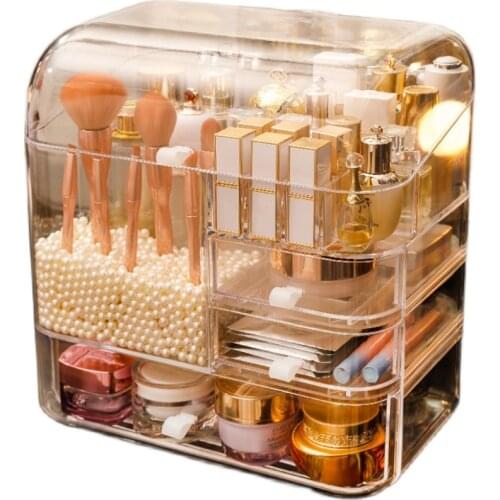 Desktop acrylic dust-proof cosmetics storage box makeup brush tube lipstick skin care products finishing shelf