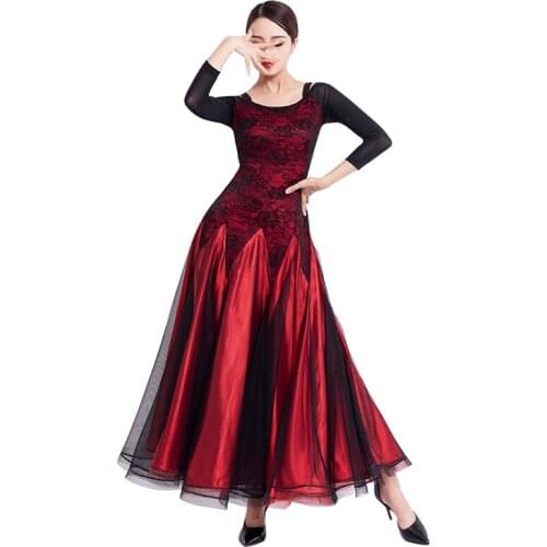 Ballroom Competition Dance Dress Women Red Tango Flamenco Waltz Dancing Skirt Ladys High Quality Ballroom
