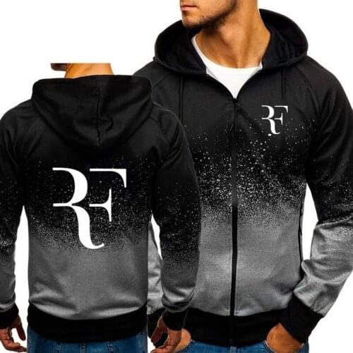 Men Spring Autumn RF Roger Federer Print Sweatshirt Gradient Hoodies Fleece Zipper Jacket Mens Hoodie Harajuku Male Clothing F