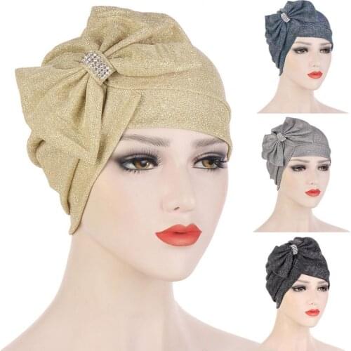 Solid Color Indian Button Hat Women Bandana Head Wrap Scarf Cap Forehead Cross Large Bow Women Soft Turban Hats India Hat