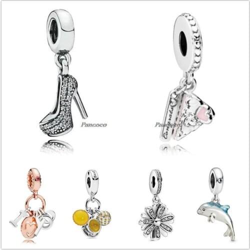 Authentic 925 Sterling Silver Sparkling Daisy Flower With Hope Peace & Love Pendant Bead Fit Pandora Bracelet & Necklace Jewelry