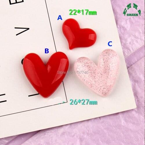 Red Heart Charms for kids Bling Charms Resin Charms for slime 10pcs Flatback Cabochons for Phone Cases diy Scrapbooking Charms