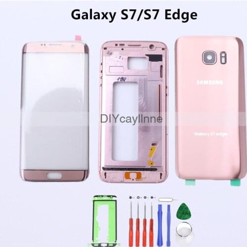 Complete Parts For Samsung Galaxy S7 G930 S7 Edge G935 Full Housing Case Back Cover + Front Screen Glass Lens + Middle Frame