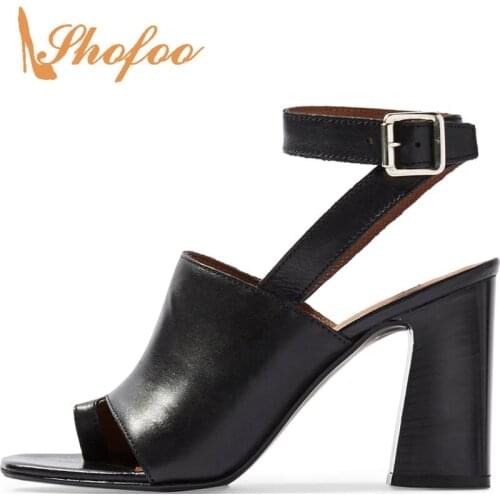 Ankle Strap Casual Shoes Woman Sandals Summer Buckle Strap Super High Square Heels Ladies Shoes Concise Mature Large Size 15 16