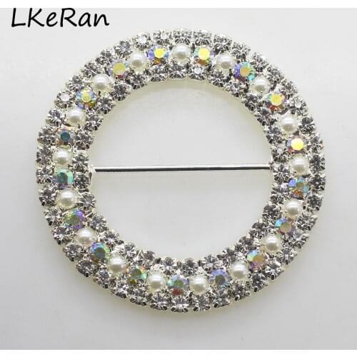 New 2Pcs/pack 55mm Three rows Round Pearl Rhinestone Buckles Silver/Gold Chair Sash Ribbon Slider buckle DIY Intimate Accessorie