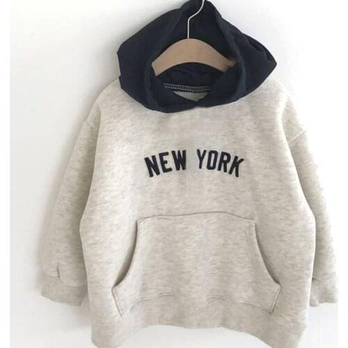 Kids Autumn Winter New Top kids Fashion Contrast Plush Letter Hooded Pullover