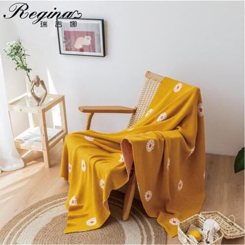 REGINA Summer Daisy Knitted Bedspread 150*200 Fashion Throws Blanket Delicate Crochet Soft Pure Cotton Qulit Blankets 200*230cm