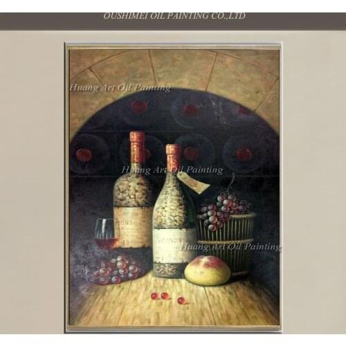 Hand Painted Classical Oil Painting Wall Decor Wine Bottle Art Still Fruit Painting On Canvas For Restaurant Decor Paintings