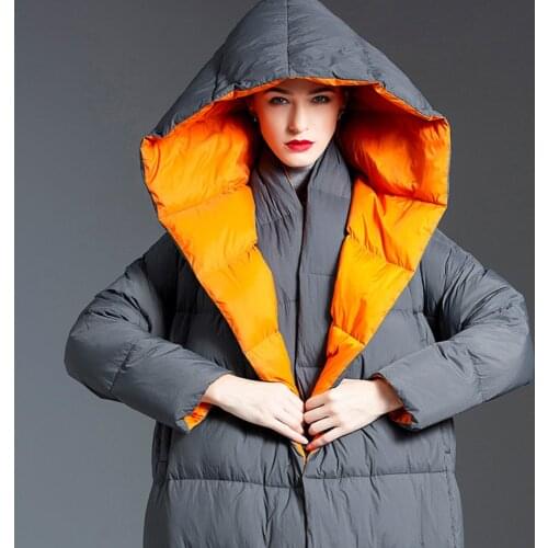 Lady grey Down jacket women 2020 new Mid-length padded over-the-knee ladies down jacket with hood 90 white duck down jackets