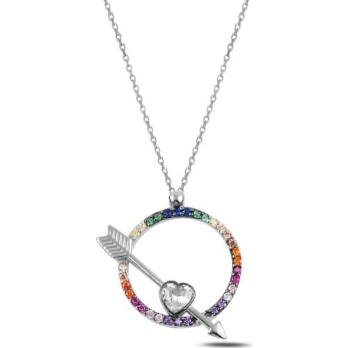Silver 925 Sterling Arrow & Heart Zircon Stone Necklace