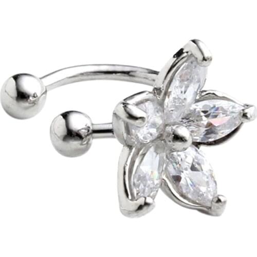 1PC Fine Jewelry Fashion Cute Womens Crystal Flower U Shape Ear Cuff Earring No Piercing Ear Clip