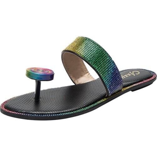 2021 Summer Women Slippers Colorful Rhinestone Flip Flops Rainbow Lollipop Girl Sandals Plus Size 42 Outdoor Shoes High Quality
