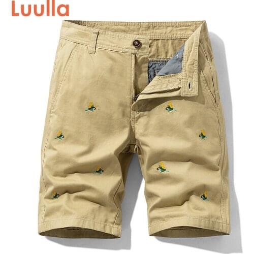 Luulla Hot Sale Men 2020 Summer New Embroidery Cotton Cargo Shorts Men Fashion Casual Loose Fit Knee Length Pockets Shorts Men