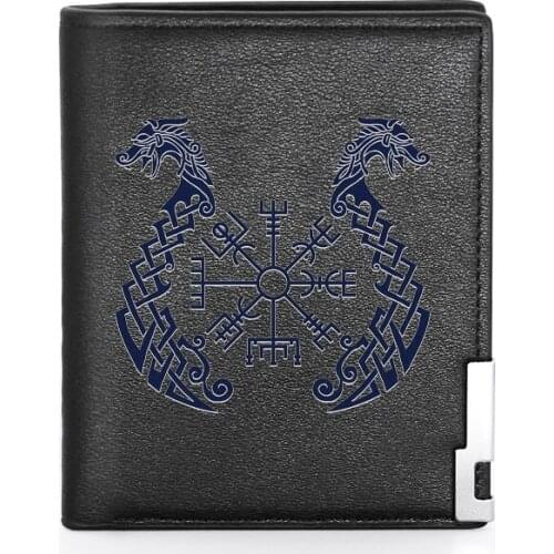 Norse Mythology Symbol Leather Men Wallet Classic Credit Card Holder Short Purse