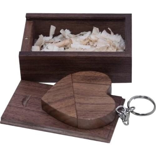 Walnut Customized LOGO USB 2.0 Heart Wooden Maple usb with box usb flash drive Memory stick pen drive pendrive 4G 16GB 32GB 64GB