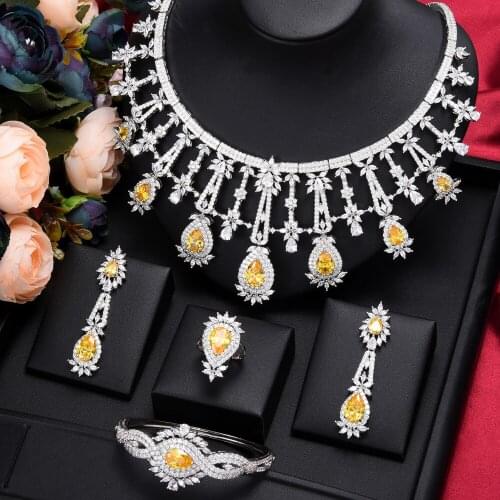 Blachette Jewellery Famous Brand 4PCS Luxury African Jewelry Set For Women Wedding Party Zircon Crystal Dubai Bridal Jewelry Set